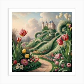 Tulips And Castle 9 Art Print