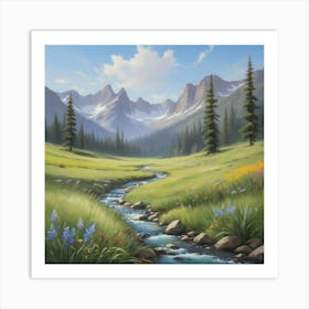 Mountain Stream Paintings Art Print 2 Art Print