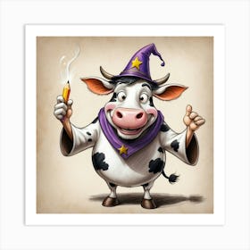 Cartoon Cow In A Witch Hat Art Print