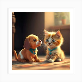 Cute Kitten And Puppy Art Print