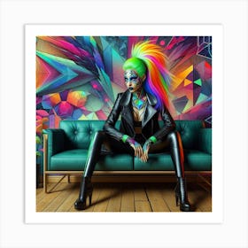 Psychedelic Girl Sitting On Couch Art Print