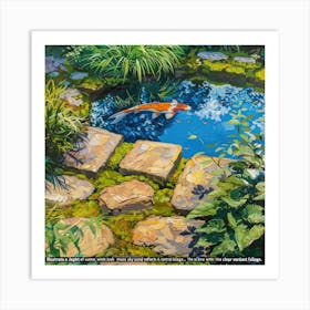 Summer Zen Japanese Garden Series In Style Of David Hockney 2 Art Print