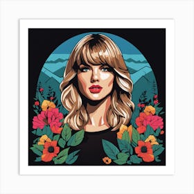 Taylor Swift Portrait Low Poly Floral Painting (10) Art Print