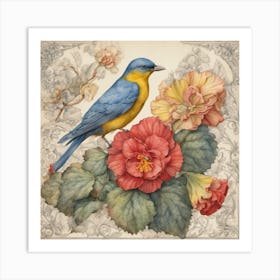 Bluebird With Flowers Art Print