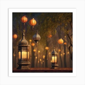 Lanterns In The Forest Art Print