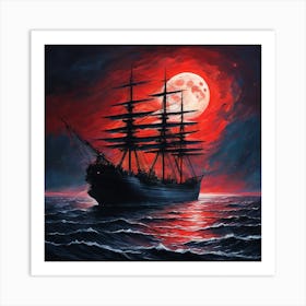 Ship At Night 1 Art Print