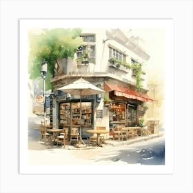 Watercolor Of A Cafe 1 Art Print