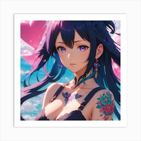 Anime Girl With love Tattoos Art Print