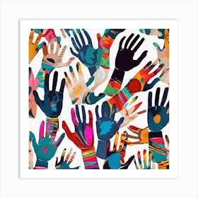 Colorful Hands Seamless Pattern Art Print