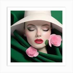 Woman In A White Hat Art Print