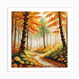 Forest In Autumn In Minimalist Style Square Composition 309 Art Print