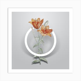 Vintage Orange Bulbous Lily Minimalist Botanical Geometric Circle on Soft Gray n.0110 Art Print