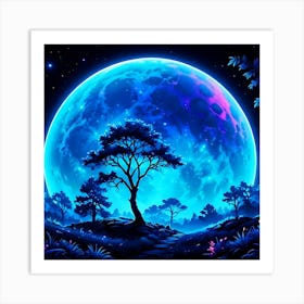 Full Moon blue Art Print