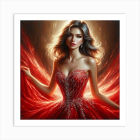 Girl In Red Dress Art Print