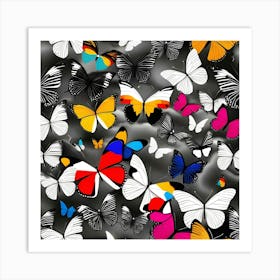 Colorful Butterflies On A Black Background Art Print