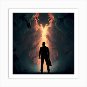 Man Standing In Front Of A Demon Art Print