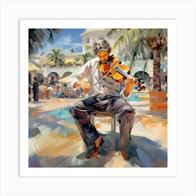 Violinist At The Pool Art Print