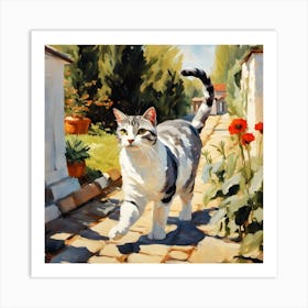 Cat Walking In The Garden Art Print