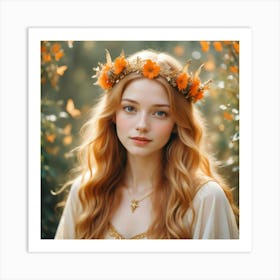 Beautiful Girl With Flower Crown Art Print