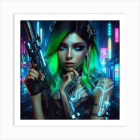 Futuristic Girl With Gun Art Print