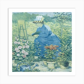 Jeanne Gonzales Painting In The Garden By Henri Charles Guérard Art Print