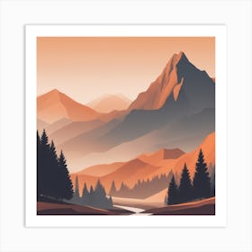 Misty mountains background in orange tone 52 Art Print