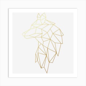 Wolf Geometric Abstract Gold Wolf Polygonal Art Print