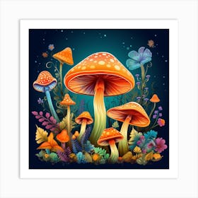 Mushrooms In The Forest 81 Art Print