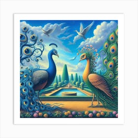 Two peacocks Art Print