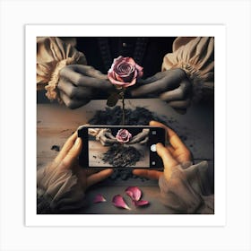 Hands Of A Woman Holding A Rose Art Print