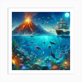 Ocean Scene With A Ship Art Print