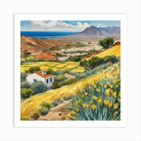 Landscapetenerife Island In Clear Sunny Weather Classic Vincent Van Gogh Style Watercolor Trend Art Print