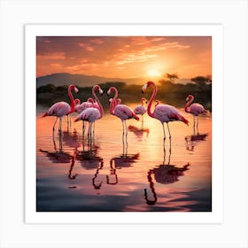 Flamingos At Sunset art print 7 Art Print