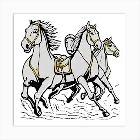 Three Horses Galloping Art Print