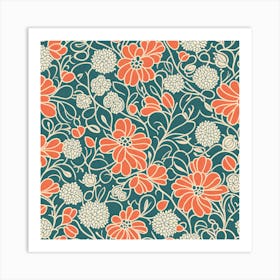 Mid Century inspired modern Seamless floral Pattern, 269 Art Print