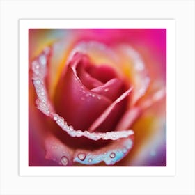 A Close Up Of A Delicate Rose On A Vibrant Flower Petal, Showcasing Its Reflective Surface And Intri (2) Art Print