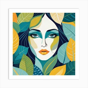 Woman In Leaves Art Print