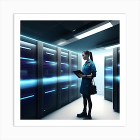 Woman In A Data Center Art Print