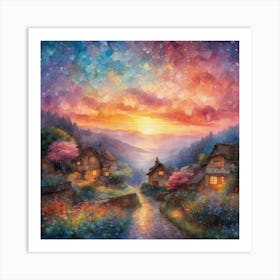 Sunset In The Village 1 Art Print