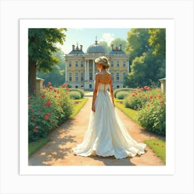 Princess Diana In A Watercolor Palace Garden Scene 1 Art Print