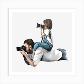 Father And Daughter Taking Pictures Father's Day Art Print