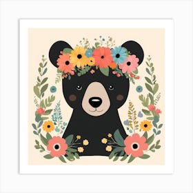 Floral Baby Black Bear Nursery Illustration (26) Art Print