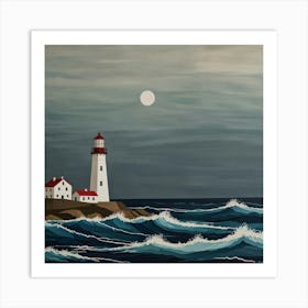 Lighthouse At Night Art Print