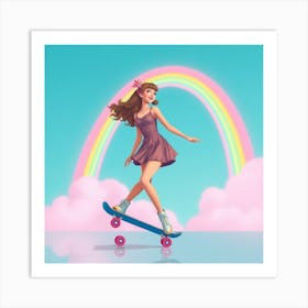 Girl Skateboarding Art Print