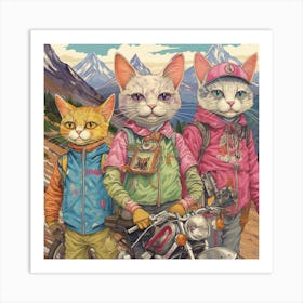 Three Cats On A Motorcycle Art Print