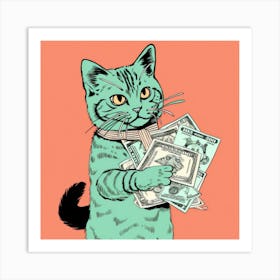 Cat Holding Money Art Print