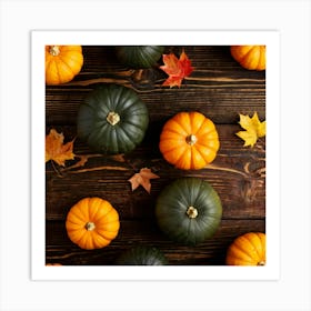 Assortment Of Vibrant Autumn Gourds And Pumpkins Thanksgiving Themed Scattered Artistically Across (2) Art Print