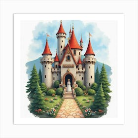 Regal Queen In A Magical Castle, Watercolor Style 1 Art Print