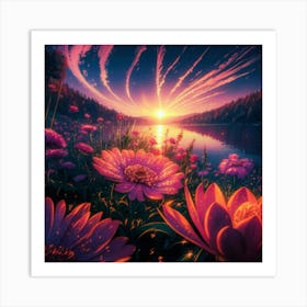 Sunset Flowers Art Print