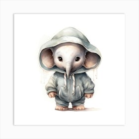 Watercolour Cartoon Elephant In A Hoodie 3 Art Print